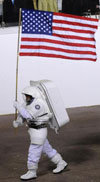 astronaut with U.S. flag